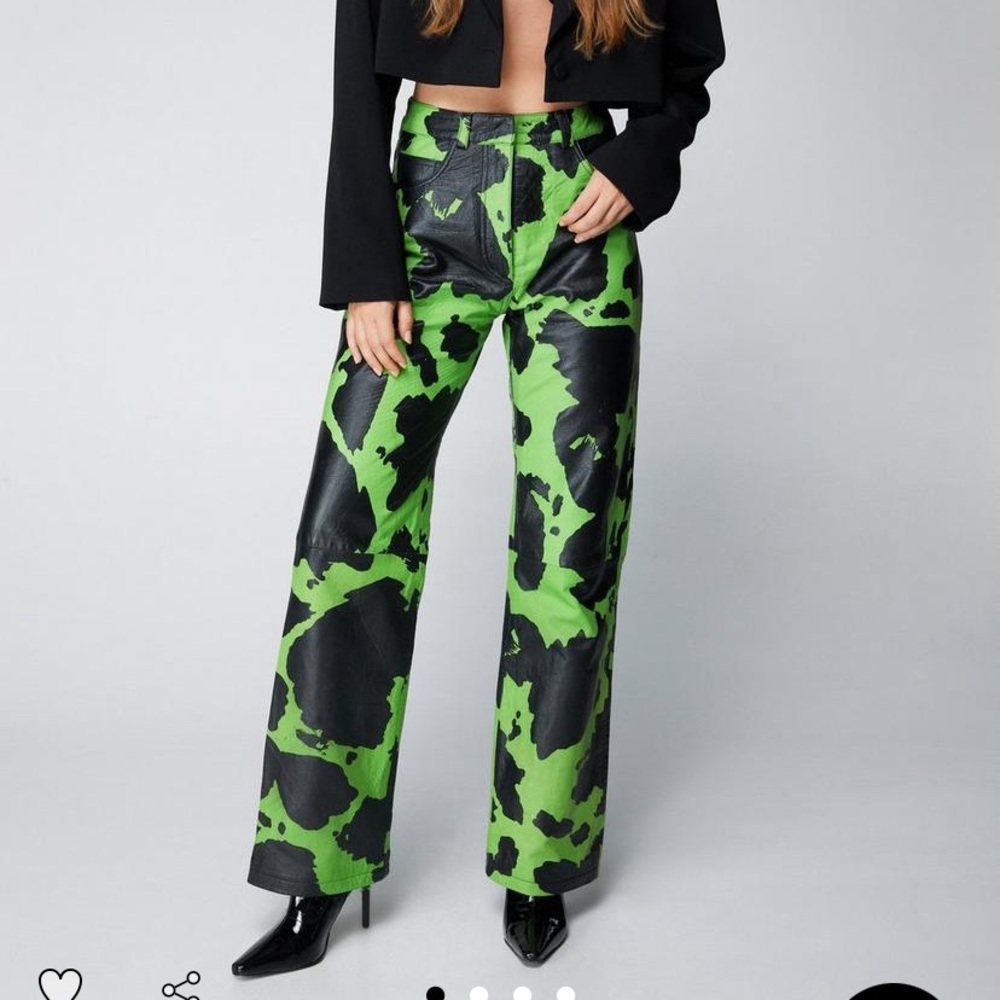 NASTYGAL Premium Real Leather Cow Print Pants NWT